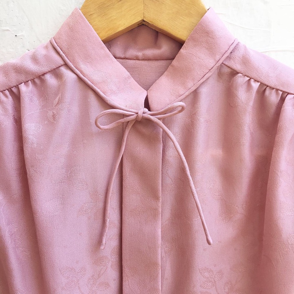 Vintage 80s Pink Button Top Tie Jacket Puff Sleeve - Picture 2 of 8